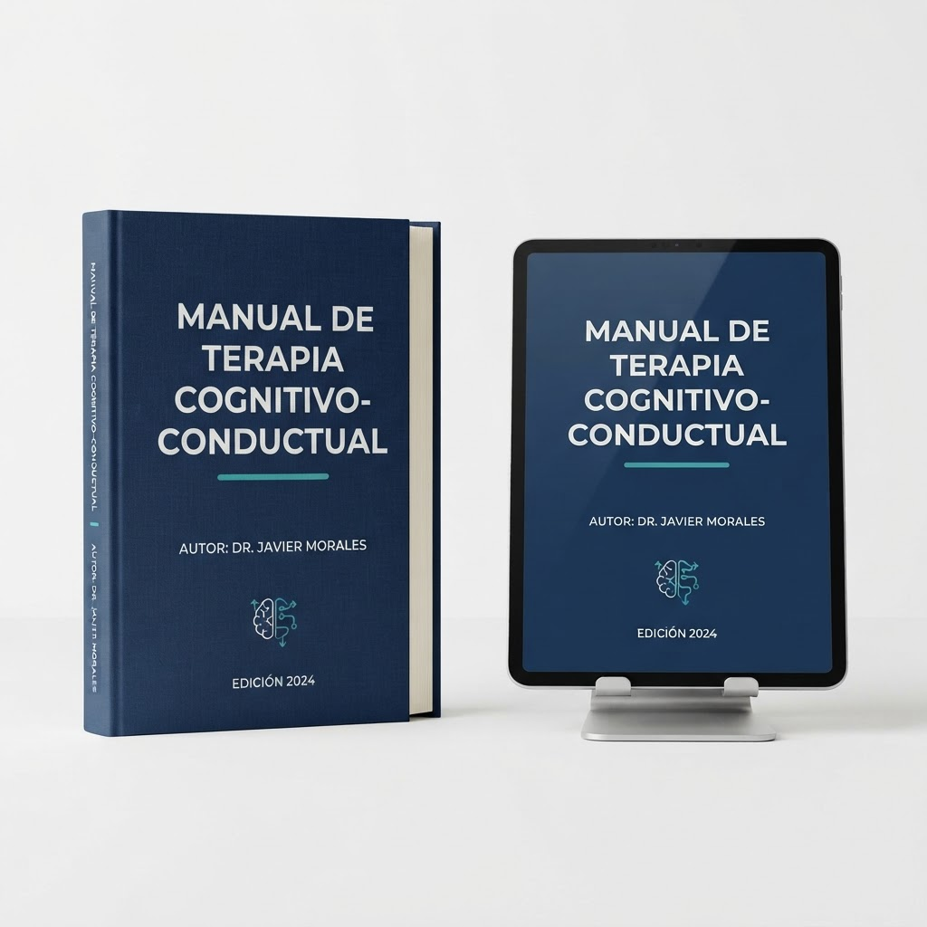 Mockup del Manual de Terapia Cognitivo-Conductual en formato digital e impreso